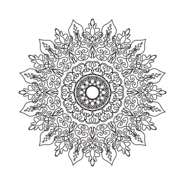 Henna, Mehndi, dövme, dekorasyon için mandala şeklinde dairesel desen. Etnik doğu tarzında dekoratif süs. Boyama kitabı sayfası.