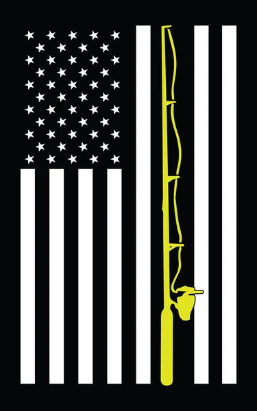 Bandera Pesca Americana Bandera Blanco Negro Vector Caña Pescar Amarillo — Vector de stock