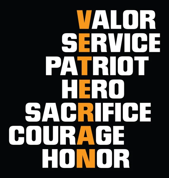 Veteran Bravoure Service Patriote Héros Sacrifice Courage Honneur Elément Design — Image vectorielle