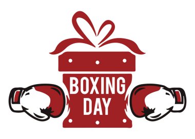 Hediye kutusu ve boks eldiveniyle boks günü mesajı. Boks günü için promosyon görevi. Yazdır, sosyal medya. 