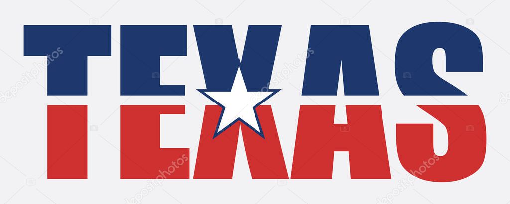 Texas text with a star in the middle. Design element for poster, t-shirt print, banner.