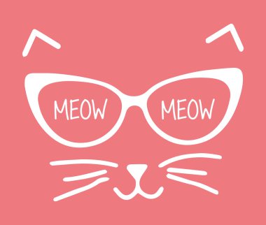 Kedi suratlı. Kedi gözü güneş gözlüğü. Miyav miyav. Sevimli kedi sever tasarımı..