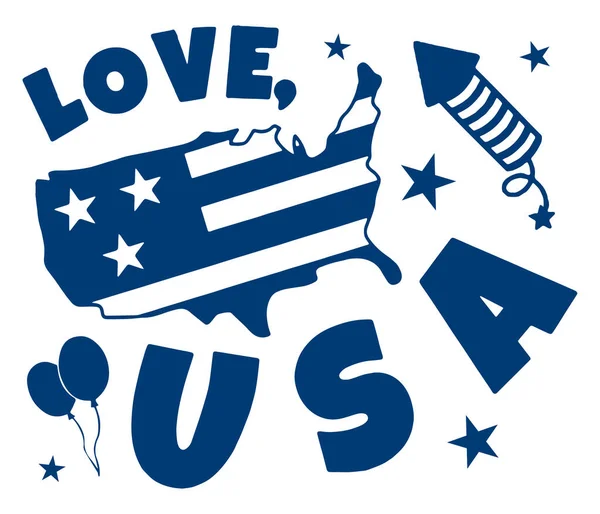 Love Usa Design Usa Flag Map Stars Balloons 4Th July — Vector de stock