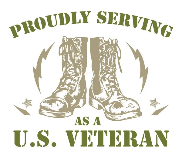 Proudly Serving Veteran Lettering Army Boot Stars — Διανυσματικό Αρχείο