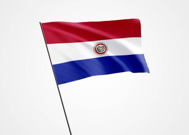 Beyaz izole arka planda Paraguay bayrağı dalgalanıyor. 15 Mayıs Paraguay Bağımsızlık Günü Dünya bayrağı koleksiyonu