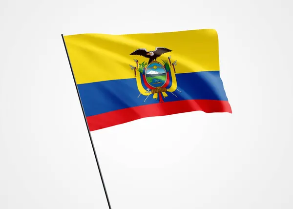 在白色孤立的背景下高高飘扬的厄瓜多尔国旗 厄瓜多尔独立日世界国旗收藏世界国旗收藏 — 图库照片
