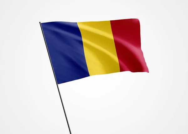ルーマニアの国旗は白い隔離された背景で高く飛んでいます 5月10日ルーマニア独立記念日世界国旗コレクション世界国旗コレクション — ストック写真