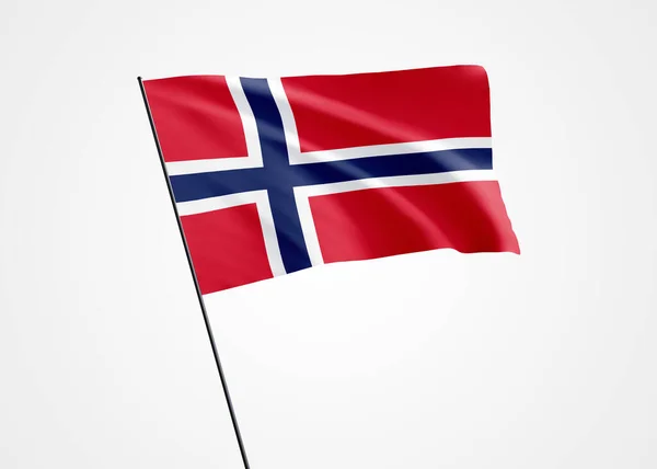 Beyaz izole arka planda Norveç bayrağı dalgalanıyor. 17 Mayıs Norveç Bağımsızlık Günü Dünya bayrağı koleksiyonu