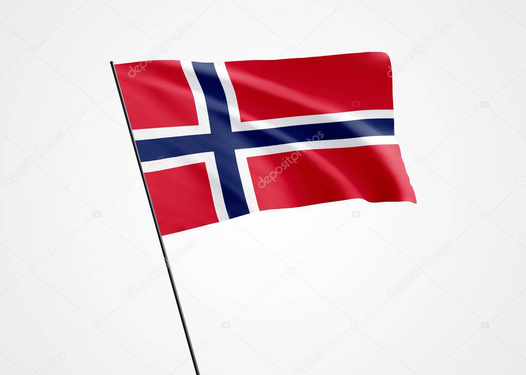 Norway flag flying high in the white isolated background. May 17 Norway independence day World national flag collection world national flag collection