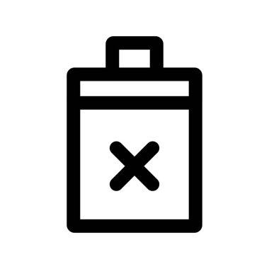 İzole edilmiş arkaplanda iş ve yönetim için çapraz pil sembolüne sahip düşük güç simgesi