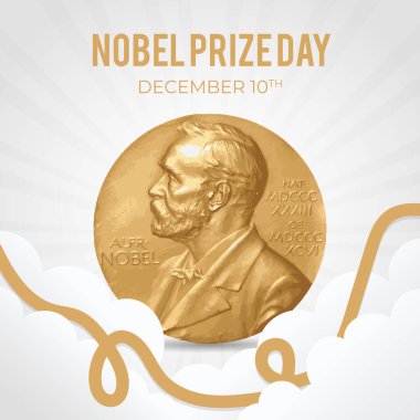 Nobel Prize Day December 10th illustration on white sunburst background clipart