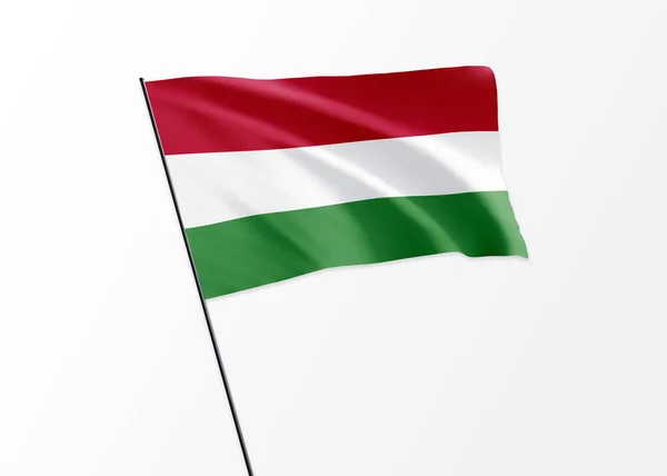 Drapeau Hongrie Flottant Haut Dans Fond Isolé Jour Indépendance Hongrie — Photo