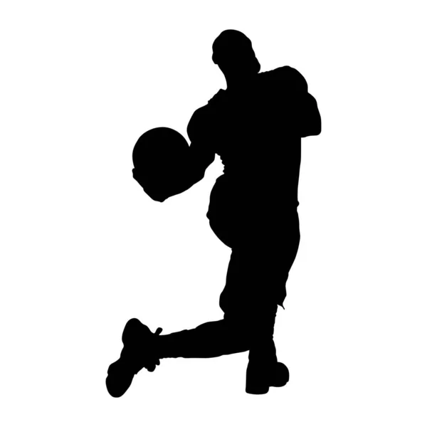 Hombre Basketball Player Silhouette Slam Dunk Hold Ball Basket Illustration — Vector de stock