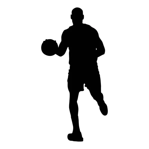 Hombre Basketball Player Silhouette Dribbling Ball Illustration Isolated Background — Vector de stock
