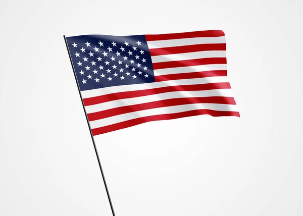 Amerika 'nın bağımsızlık gününde ABD bayrağı havada dalgalanıyor. 3D illüstrasyon dünya ulusal bayrak koleksiyonu