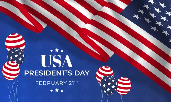 Usa Presidents Day February 21St Waving Flag Illustration Decorative Background — Stock vektor