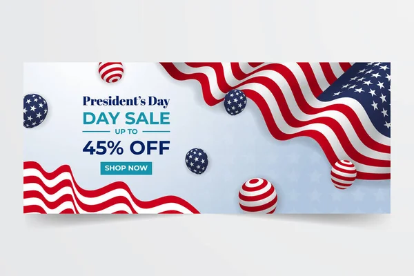 Happy Usa Presidents Day February 21St Waving Flag Illustration Banner — Stock Vector