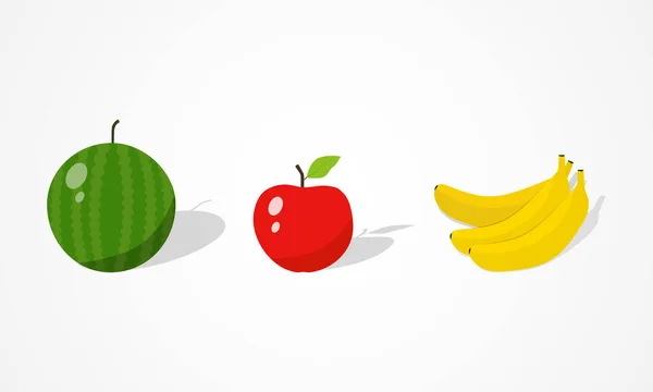 Tropical Fruits Set Watermelon Banana Apple Illustration Isolated Background — Stock Vector