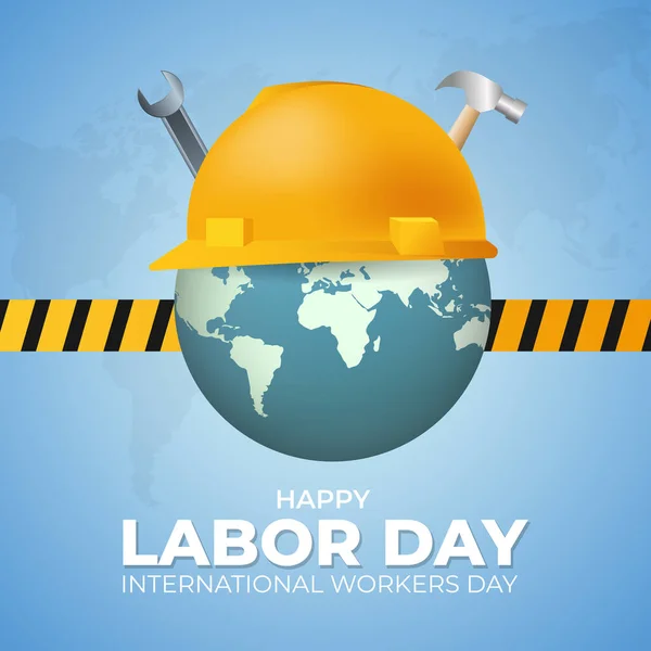 Journée Internationale Des Travailleurs Heureux Fête Travail Avec Casque Équipements — Image vectorielle
