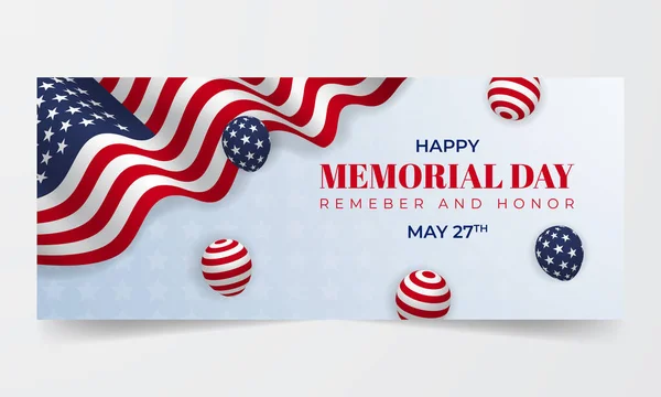 Hapy Memorial Day 27Th May Flag Illustrtion Banner Decorative Background — Stock vektor