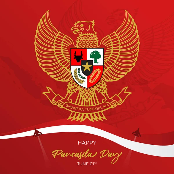 Indonéz Nemzeti Pancasilas Nap Banner Piros Háttér Tervezés — Stock Vector