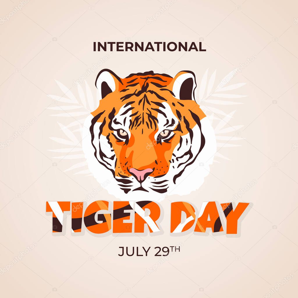 International Tiger Day with tiger head illustration on isolated background