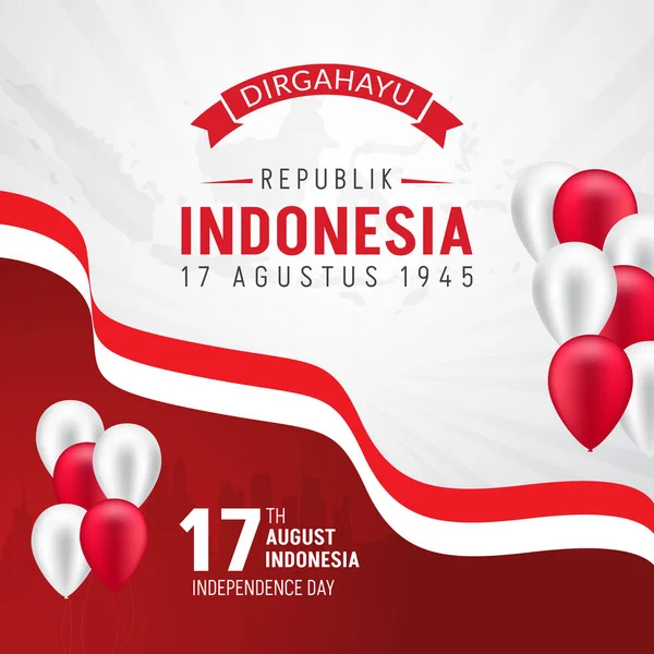 Indonézia Függetlenség Napja Augusztus Zászló Léggömb Illusztráció Térképeken Napkitörés Háttér — Stock Vector