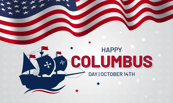 Columbus Day Oktober Med Ett Fartyg Och Usa Flagga Illustration — Stock vektor