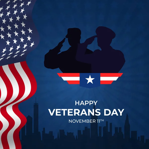 Happy Veterans Day November 11Th Flag Illustration Sunburst Blue Background — Stock Vector