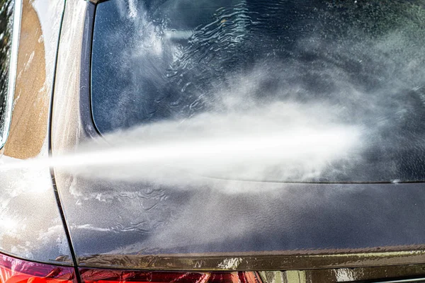 Man Washing Her Car Car Wash Man Washes Car Manual — Stock Photo, Image