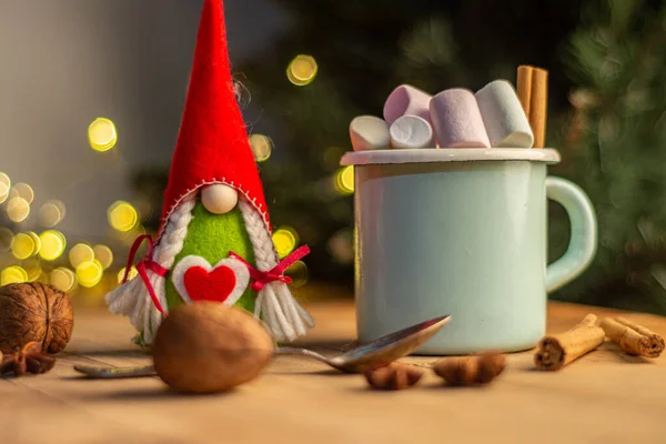 Bannière Noël Avec Tasse Blanche Avec Chocolat Chaud Guimauves Sur — Photo