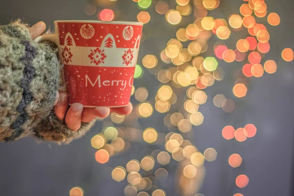 Tasse Femme Avec Vin Chaud Chocolat Chaud Marché Noël — Photo