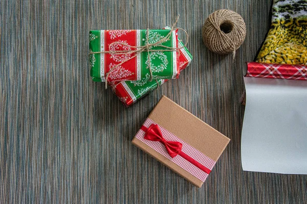 Various Christmas Presents Home Wrapping Christmas Gifts — Stock Photo, Image