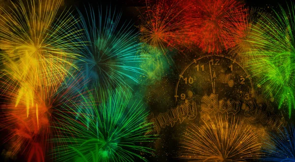 Fireworks Display Dark Sky Happy New Year 2022 — Stockfoto