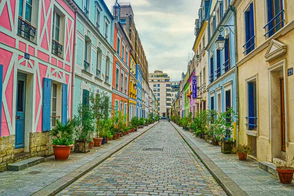 Paris France 2014 Colored Houses Rue Cremieux Street Paris 프랑스 — 스톡 사진