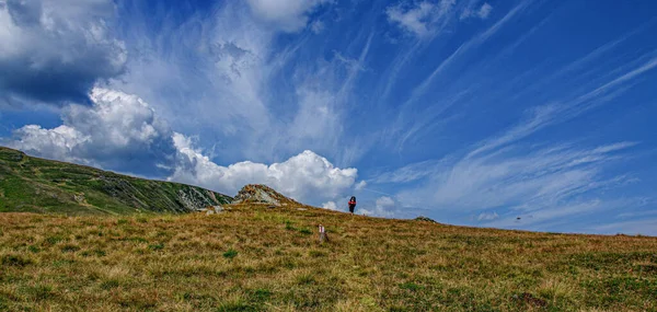 Vista Panorâmica Paisagem Contra Céu Trekking Início Outono — Fotografia de Stock