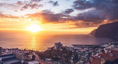 amazing sunset over Los Gigantes Tenerife  Canary Islands  Spain