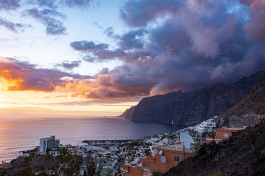 amazing sunset over Los Gigantes Tenerife  Canary Islands  Spain