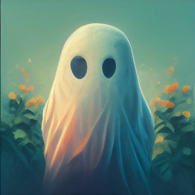 Ghost in a white sheet.Halloween Concept Ghost