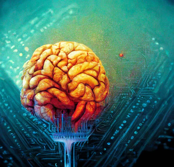 Artificial Intelligence digital Brain future technology on motherboard computer