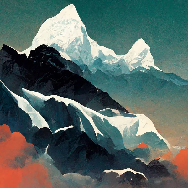 Illustrazione Digitale Everest Alto Picco Foto Stock Royalty Free