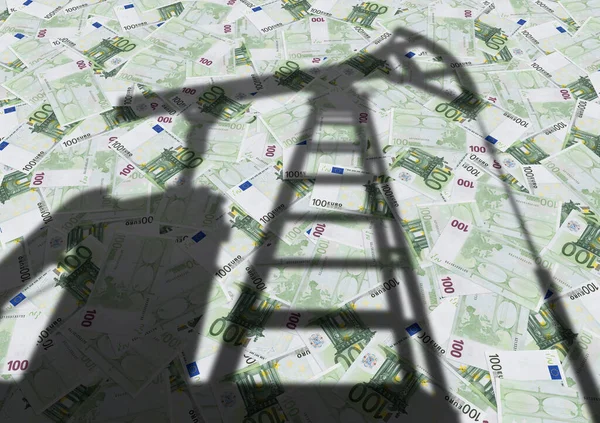 Σκιά Της Εξέδρας Άντλησης Πετρελαίου Στο Φόντο Του Ευρωπαϊκού Χρήματος — Φωτογραφία Αρχείου