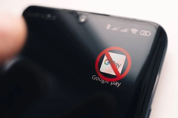 Crossed Out Icon Black Smartphone Screen Concept Banning Application Google — Photo