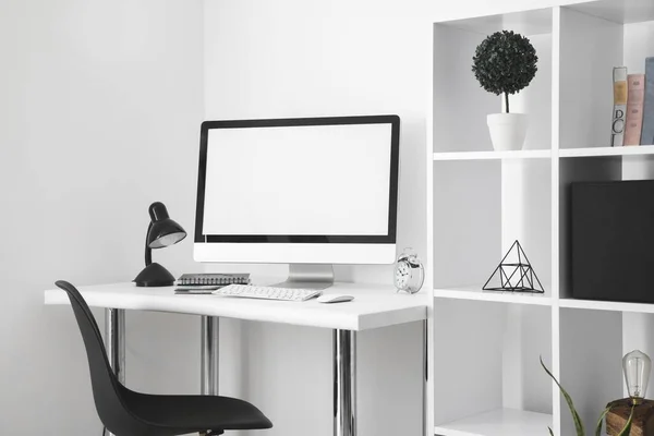 office desk with computer screen desk chair. High quality beautiful photo concept