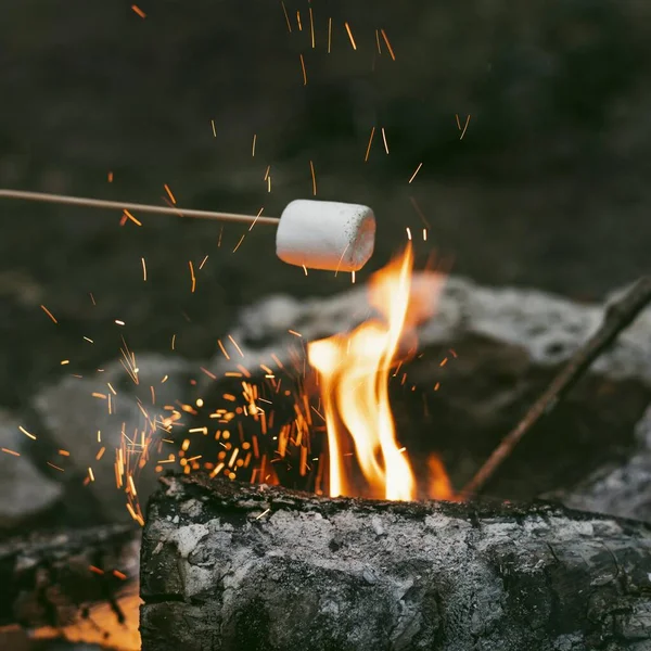 Person burning marshmallows camp fire 2. High quality beautiful photo concept — Stock Photo, Image