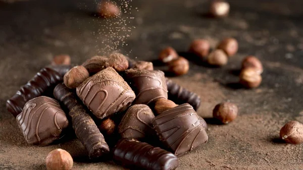 Cerrar vista deliciosa surtido de chocolate. concepto de foto hermosa de alta calidad —  Fotos de Stock