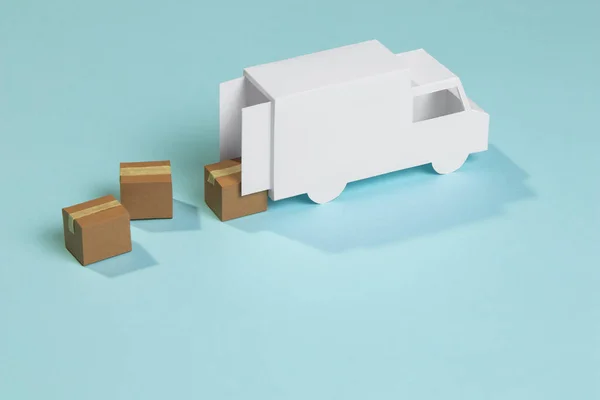 Cajas de camiones de entrega de juguetes de ángulo alto. concepto de foto hermosa de alta calidad — Foto de Stock