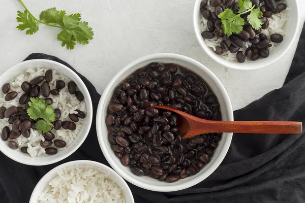 flat lay kidney beans with rice bowl