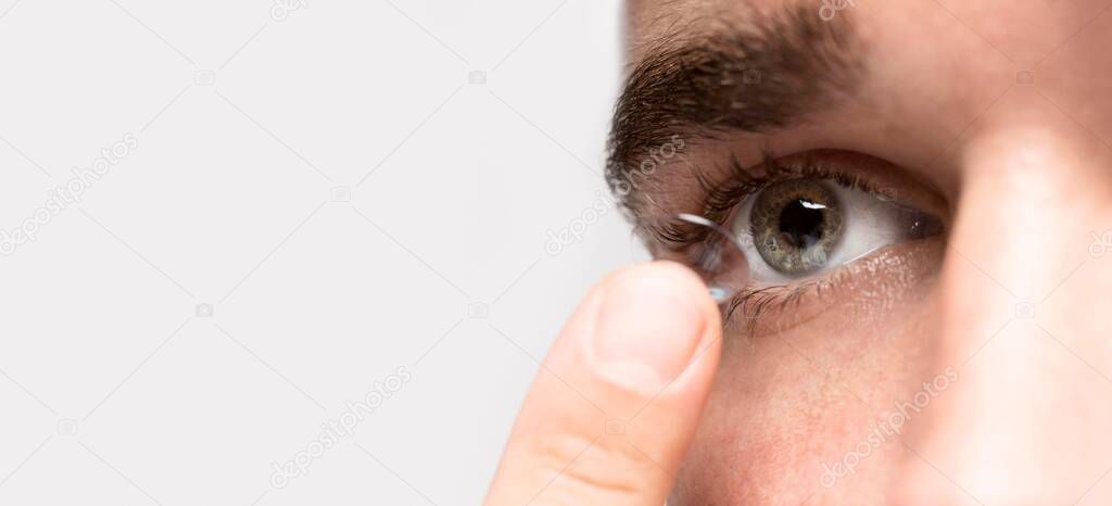 man holding eye contact with copy space. High quality photo