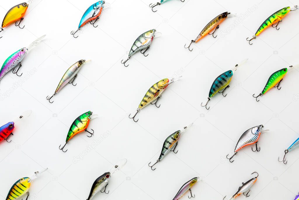 top view colorful assortment fish bait. High quality photo